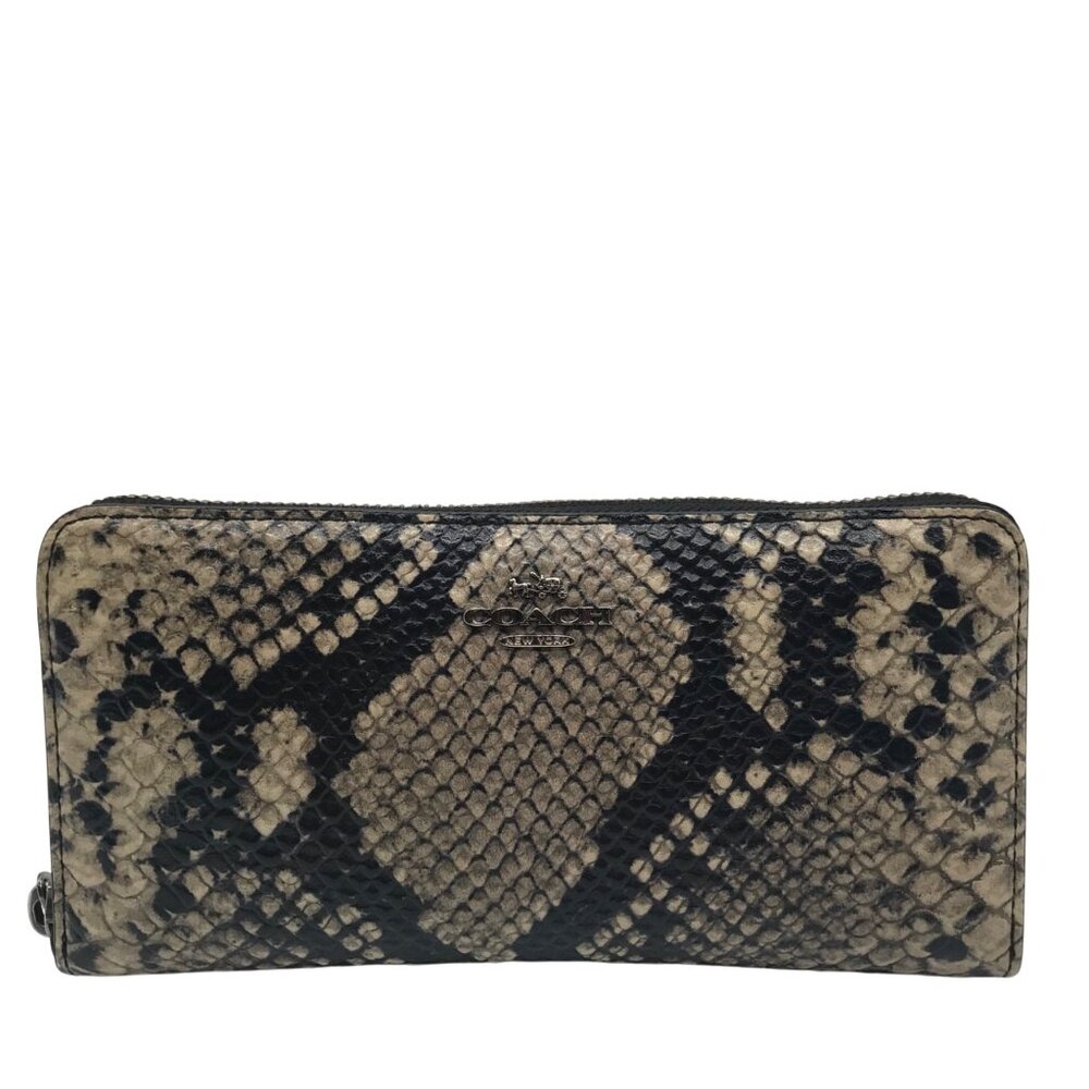 Coach Beige Python Embossed Leather Accordion Zip… - image 1